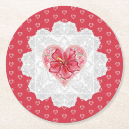 Hibiskus und Spitzenleistung ROT Runder Pappuntersetzer