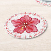 Hibiskus und Spitzenleistung ROT Runder Pappuntersetzer (Angewinkelt)
