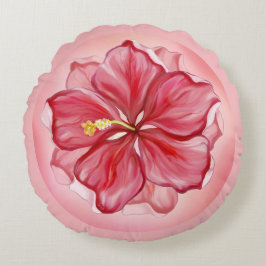 Hibiskus und Spitzenleistung ROT Rundes Kissen