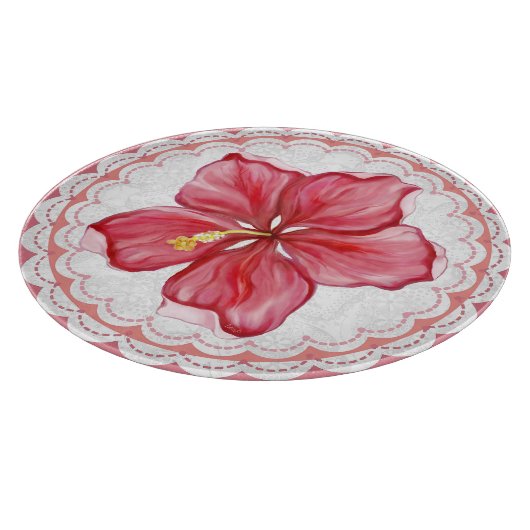 Hibiskus und Spitzenleistung ROT Schneidebrett (Ecke)
