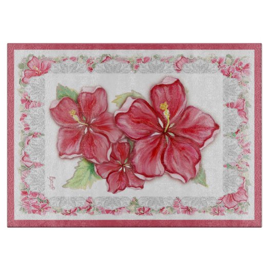 Hibiskus und Spitzenleistung ROT Schneidebrett (Vorderseite)