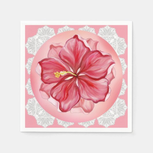 Hibiskus und Spitzenleistung ROT Serviette (Vorderseite)