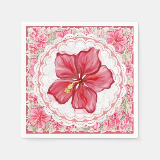 Hibiskus und Spitzenleistung ROT Serviette (Vorderseite)