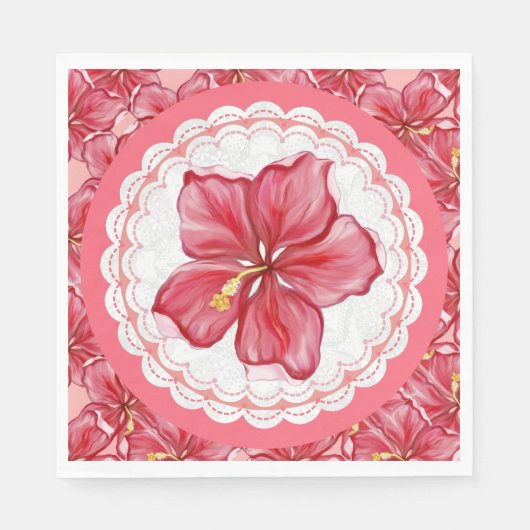 Hibiskus und Spitzenleistung ROT Serviette (Vorderseite)