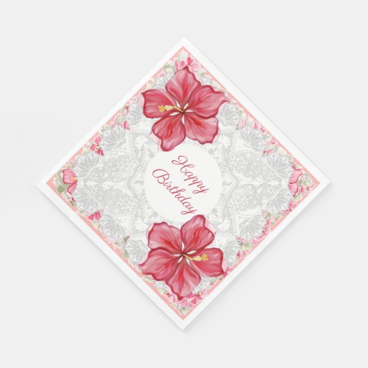 Hibiskus und Spitzenleistung ROT Serviette (Ecke)