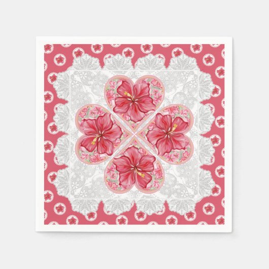 Hibiskus und Spitzenleistung ROT Serviette (Vorderseite)