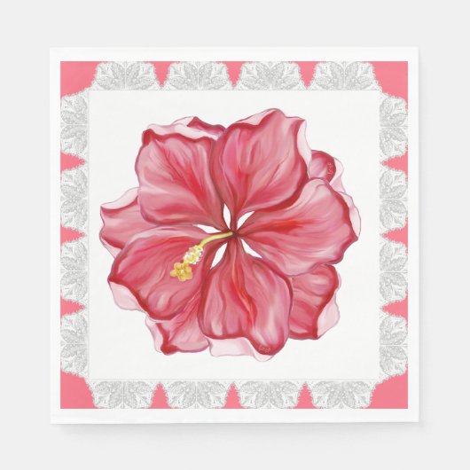 Hibiskus und Spitzenleistung ROT Serviette (Vorderseite)