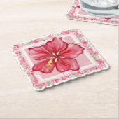 Hibiskus und Spitzenleistung ROT Untersetzer (angewinkelt)