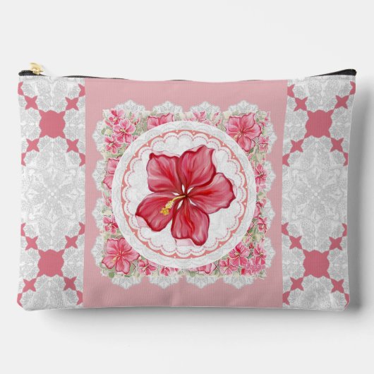 Hibiskus und Spitzenleistung ROT Zubehörtasche (Vorderseite)