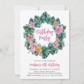Hibiskus und tropische Blätter zum Geburtstag Einladung (Vorderseite)