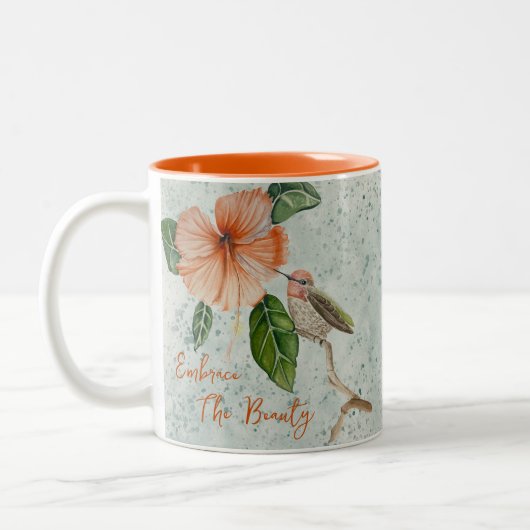 Hibiskus und Vogel verkörpern die Schönheit der bl Zweifarbige Tasse (Links)