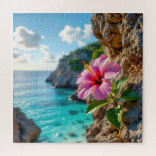 Hibiskus wächst auf einer felsigen Klippe Puzzle