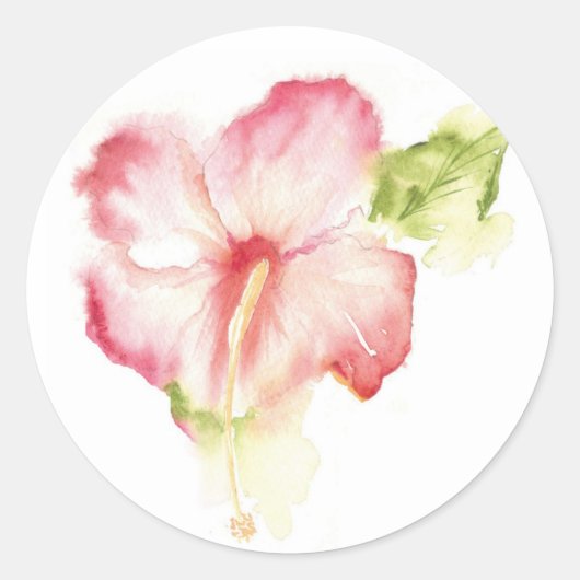 Hibiskus Wasserfarbaufkleber Runder Aufkleber (Vorderseite)