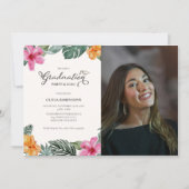 Hibiskus Wasserfarbe Tropisches Luau Abschluss Fot Einladung (Vorderseite)