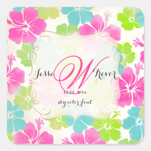 Hibiskus/Wasserfarbe von PixDezines Quadratischer Aufkleber