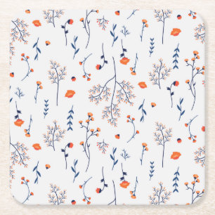 Hibiskus Wasserfarbene botanische Blüte Nahtlos Rechteckiger Pappuntersetzer