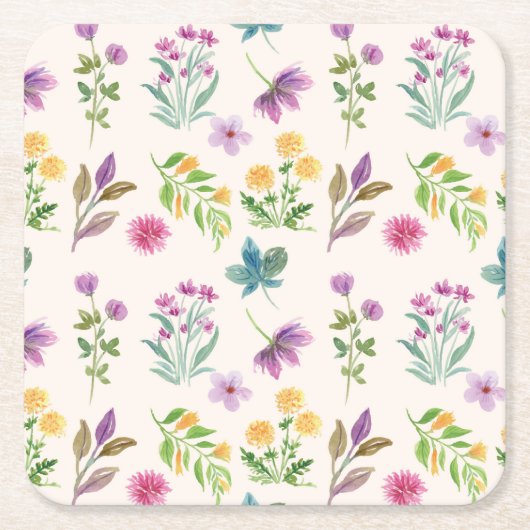 Hibiskus Wasserfarbene botanische Blüte Nahtlos Rechteckiger Pappuntersetzer (Vorderseite)