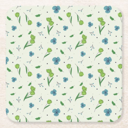 Hibiskus Wasserfarbene botanische Blüte Nahtlos Rechteckiger Pappuntersetzer (Vorderseite)