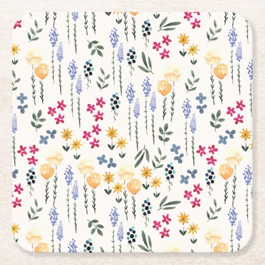 Hibiskus Wasserfarbene botanische Blüte Nahtlos Rechteckiger Pappuntersetzer (Vorderseite)