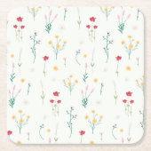 Hibiskus Wasserfarbene botanische Blüte Nahtlos Rechteckiger Pappuntersetzer (Vorderseite)