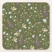 Hibiskus Wasserfarbene botanische Blüte Nahtlos Rechteckiger Pappuntersetzer (Vorderseite)