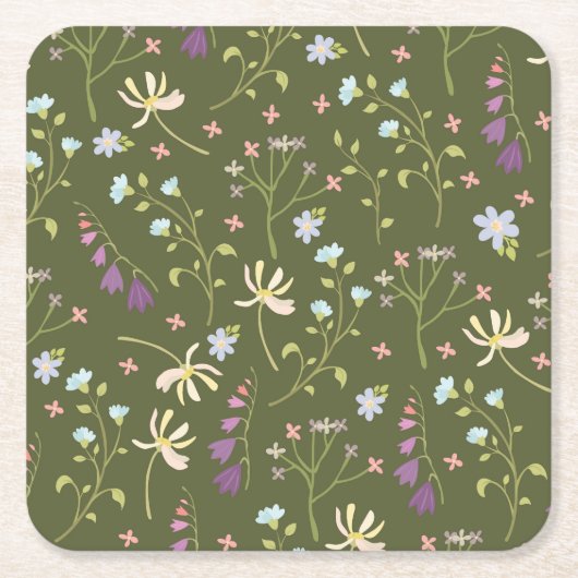 Hibiskus Wasserfarbene botanische Blüte Nahtlos Rechteckiger Pappuntersetzer (Vorderseite)