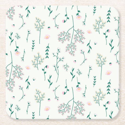 Hibiskus Wasserfarbene botanische Blüte Nahtlos Rechteckiger Pappuntersetzer (Vorderseite)