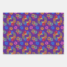 Hibiskus Wrapping Paper Flat Sheet Set 3 Geschenkpapier Set