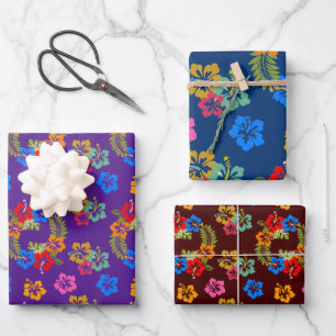 Hibiskus Wrapping Paper Flat Sheet Set 3 Geschenkpapier Set