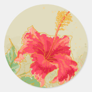 Hibiskusblüte auf getöntem Hintergrund Runder Aufkleber