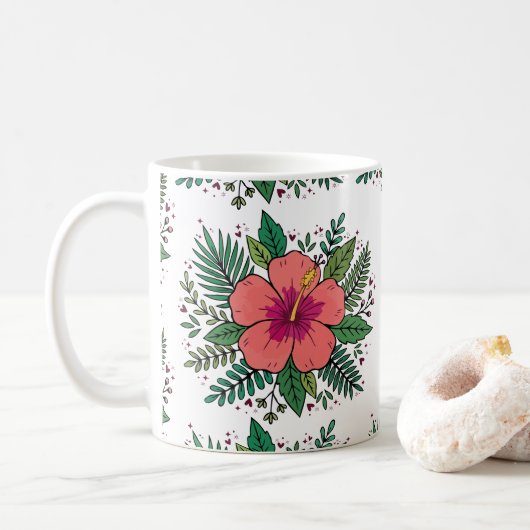 Hibiskusblüte, florale Botanik Kaffeetasse (Mit Donut)