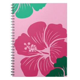Hibiskusblüte in heißem Rosa mit grünen Blättern Notizblock