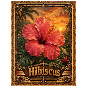 Hibiskusblüte, Vintage-Botanik-Art Postkarte