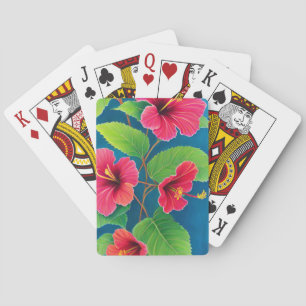 Hibiskusblüten auf Blau Spielkarten