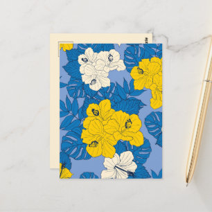 Hibiskusblüten und Blätter Postkarte