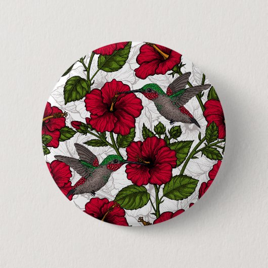 Hibiskusblüten und Kolibris Button (Vorderseite)