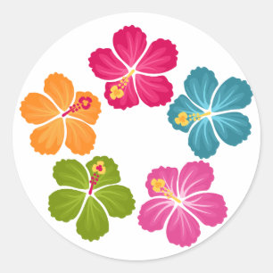 HibiskusWreath Runder Aufkleber