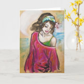 "Hickam Strand-Mädchen-" Kunst-Druck-Gruß-Karte Karte (Gelbe Blume)