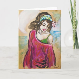 "Hickam Strand-Mädchen-" Kunst-Druck-Gruß-Karte Karte