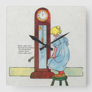 Hickory, Dickory, Dock Mutter Gänse Kinderzimmer R Quadratische Wanduhr