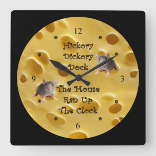 Hickory Dickory Dock ~ Schweizer Käse Quadratische Wanduhr