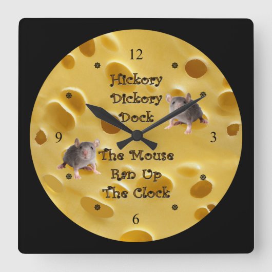 Hickory Dickory Dock ~ Schweizer Käse Quadratische Wanduhr (Vorderseite)