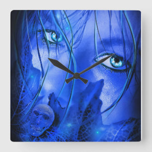 HIDDEN ANGST BLAUE MÄDCHEN MIT SKULL QUADRATISCHE WANDUHR