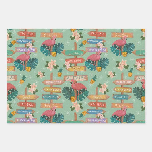 Hidden Hawaii flamingos Wrapping Paper Sheets Geschenkpapier Set (Vorderseite 3)