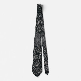 Hidden Skull & Spine Paisley | Silver Black Gothic Krawatte