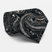 Hidden Skull & Spine Paisley | Silver Black Gothic Krawatte (Gerollt)