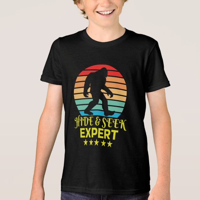 Hide and Seek Experte Bigfoot Funny Tri-Blend Shirt (Vorderseite)