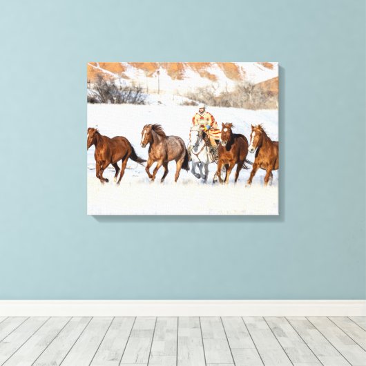 Hideout Horse Ranch, Wrangler und Pferde Leinwanddruck (Insitu (Holzboden))