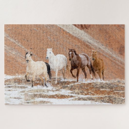 Hideout Ranch mit kleinem Pferdebestand im Schnee Puzzle (Horizontal)
