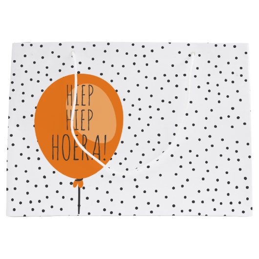 Hiep Hiep Hoera Orange Balloon Dutch Birthday Große Geschenktüte (Vorderseite)